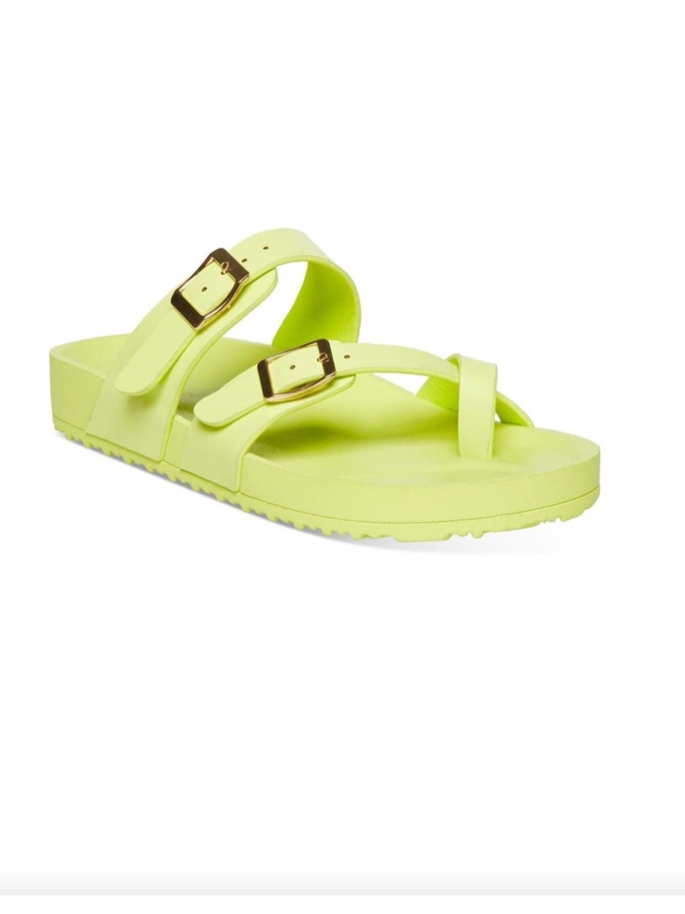 Citron yellow/green women’s madden girl gold Buckle Slide Sandals